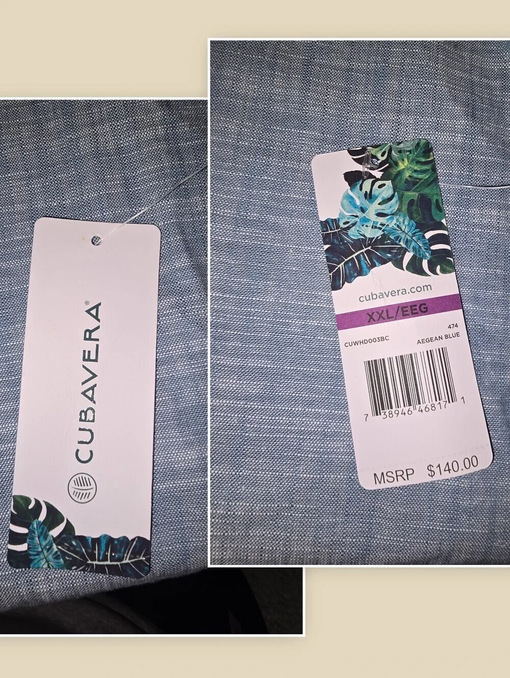 NWT Cubavera Cotton Button-up Collared Shirt Agean Blue Men's XXL